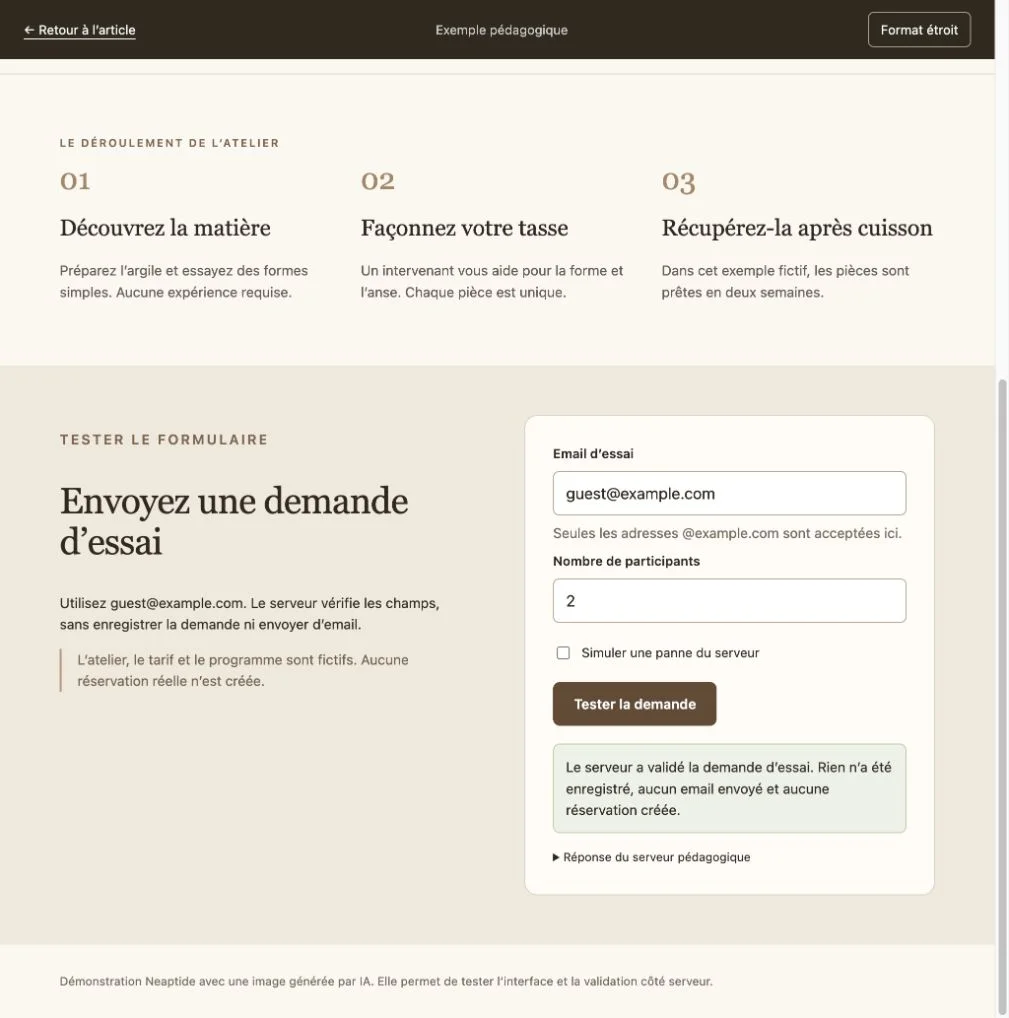 Confirmation de validation sans réservation ni email