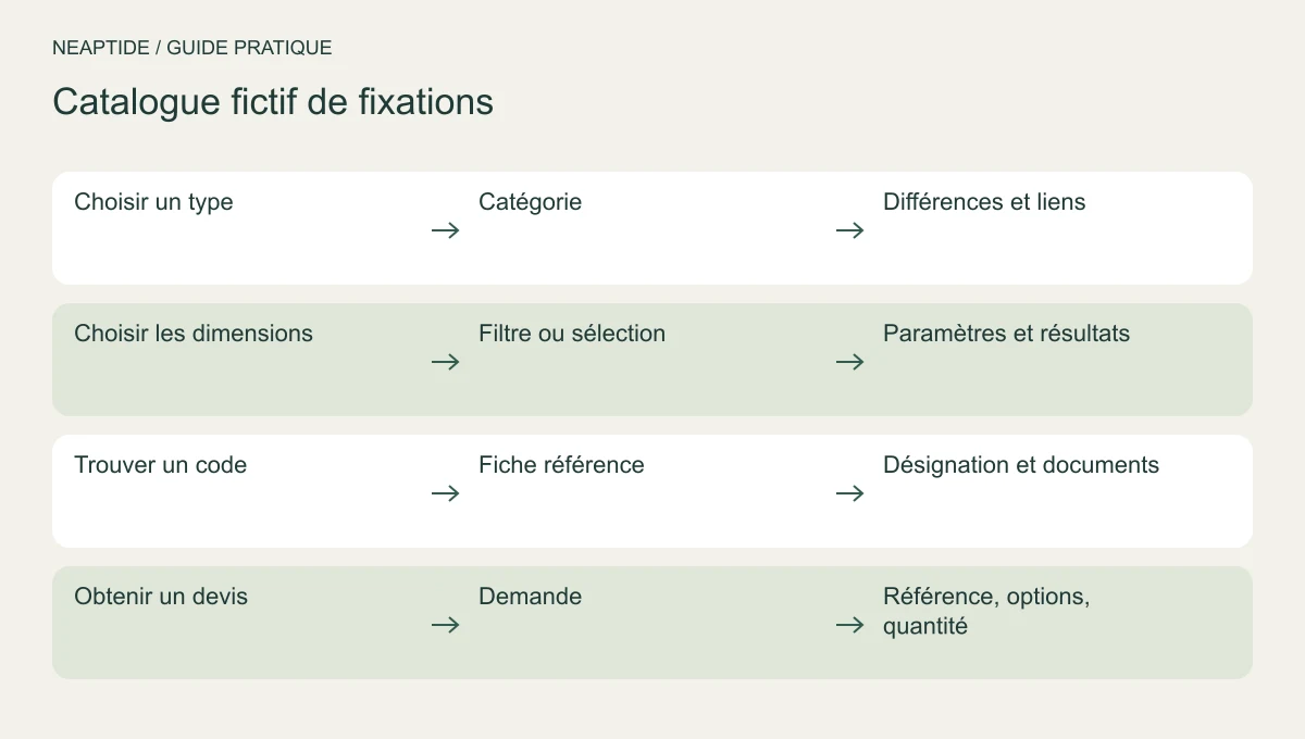 Parcours de la catégorie à la référence et au devis.