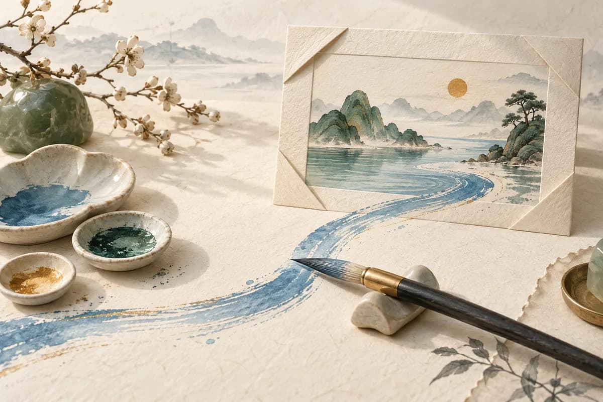 A brush and coloured materials become a finished website illustration.