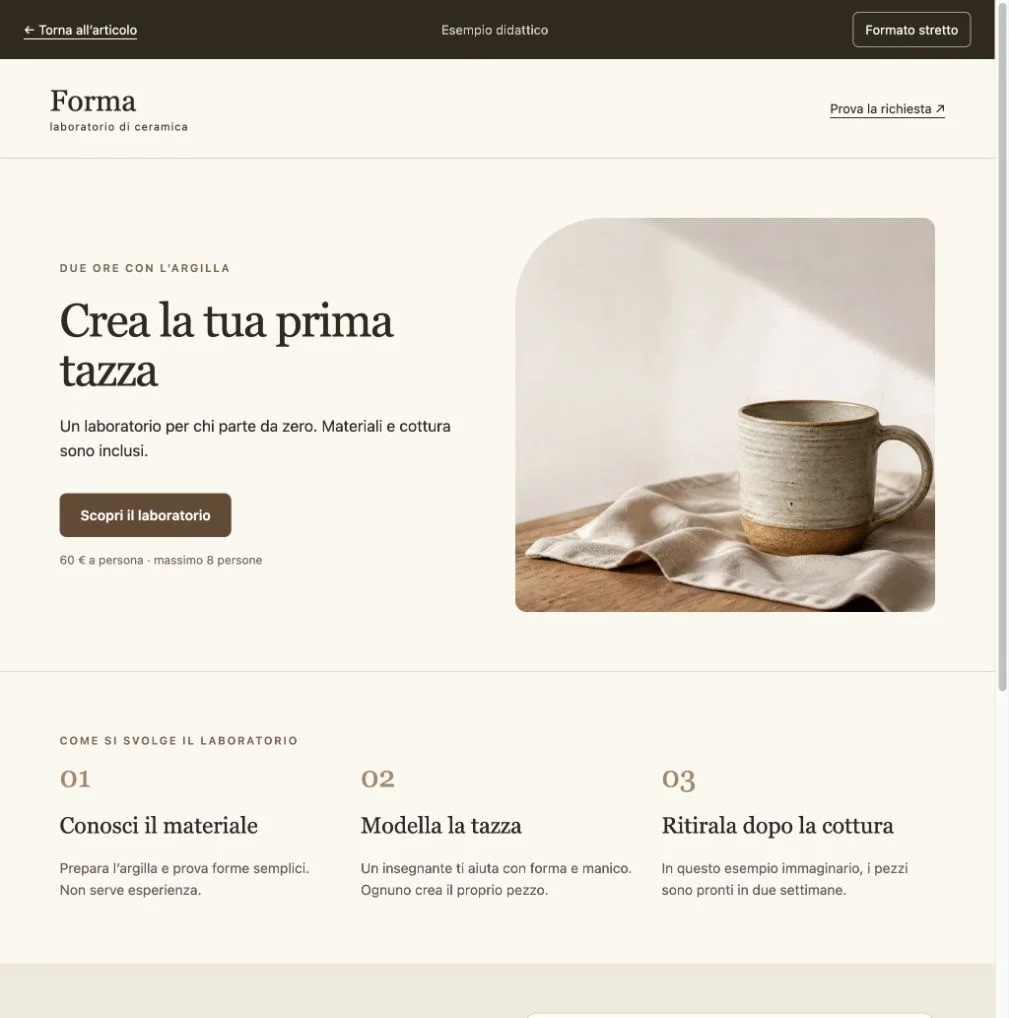 Pagina Forma con proposta del laboratorio, prezzo e pulsante