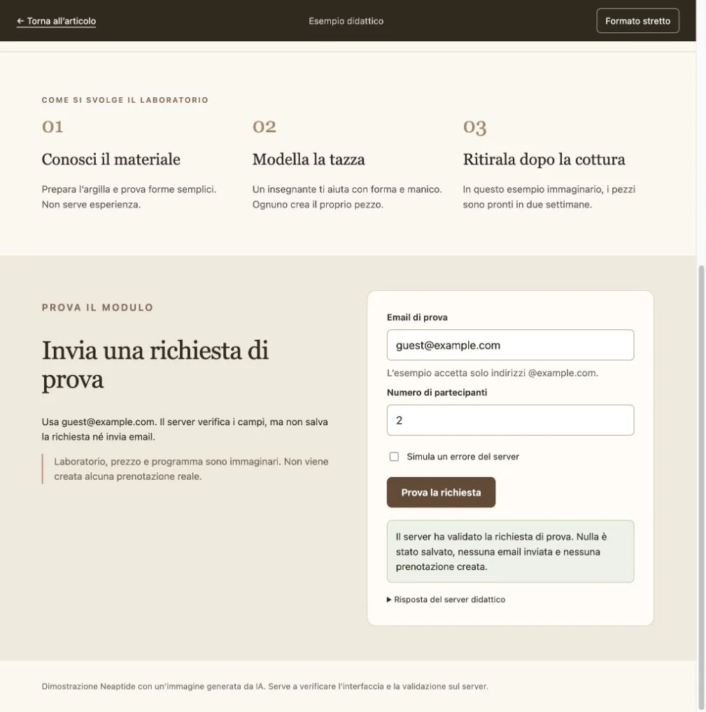 Conferma della verifica senza prenotazione né invio di email