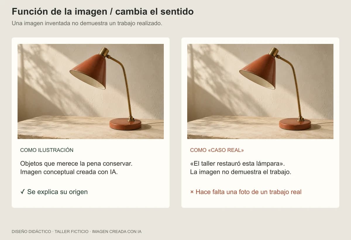 La misma imagen como ilustración y como supuesta prueba de una reparación real