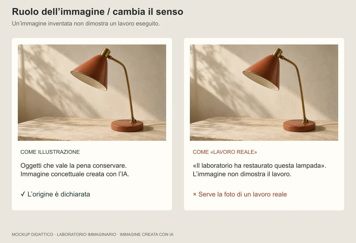 La stessa immagine come illustrazione e come falsa prova di una riparazione eseguita