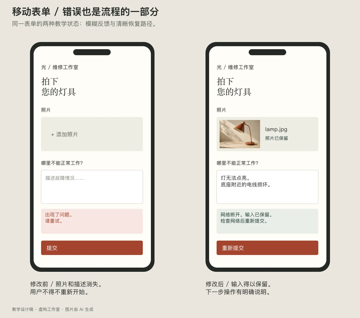 手机表单的两种状态:输入丢失,以及保留资料并允许重新提交