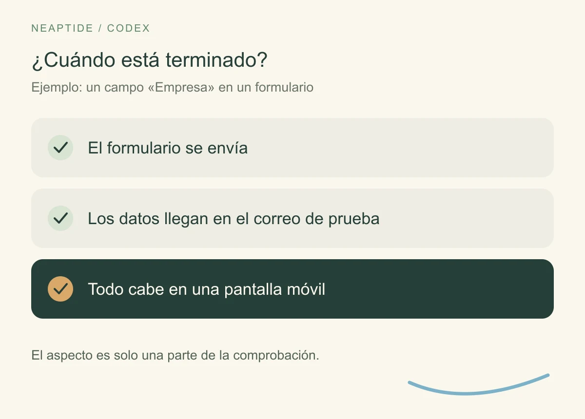 Tres comprobaciones del formulario: envío, datos en el correo de prueba y diseño móvil.
