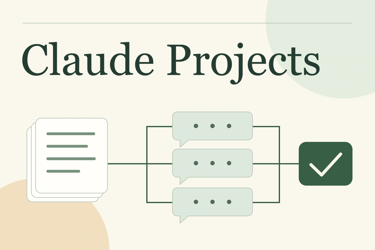 Shared project documents connect to separate conversations and a checked result.