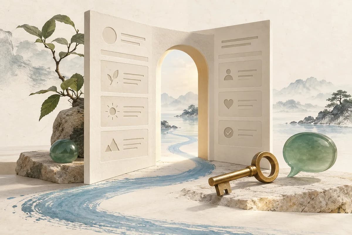 Una pagina di servizio a forma di porta aperta, con una chiave e un fumetto.