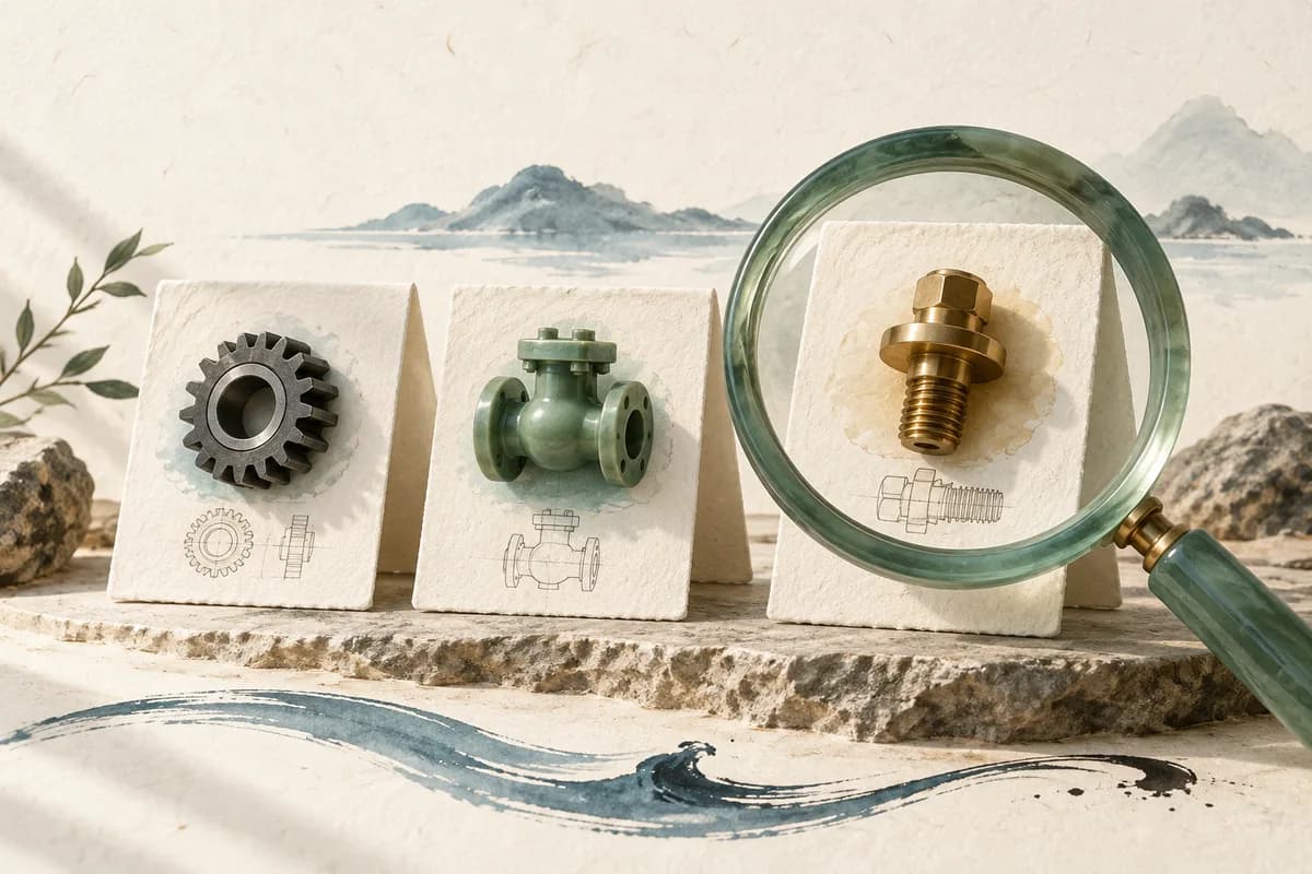 A magnifying lens picks out the right component in an industrial catalogue.