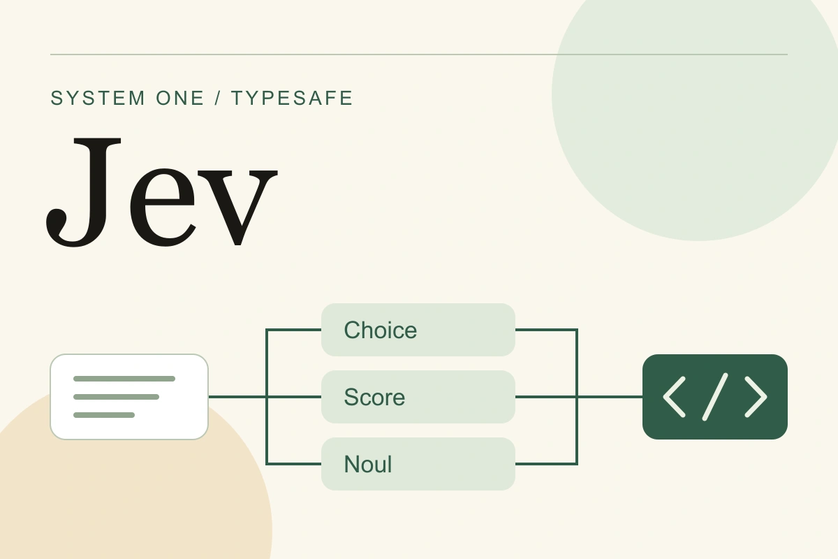 Jev: le domande Choice, Score e Noul collegate alla logica del programma. Illustrazione concettuale.